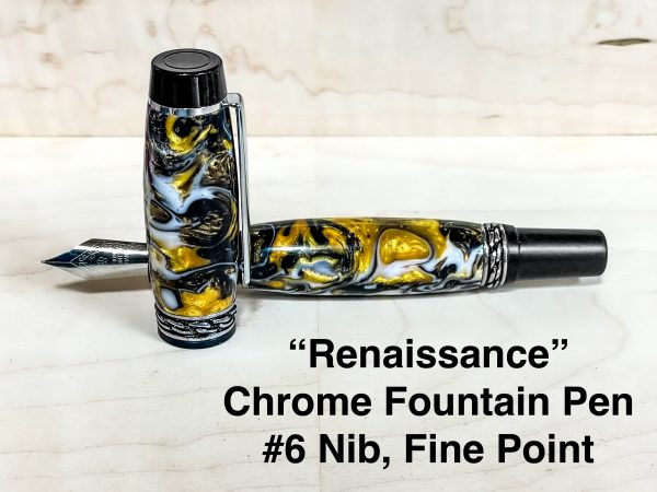 Gold White and Black Swirl Inlace Acrylester Fountain Pen Chrome Trim