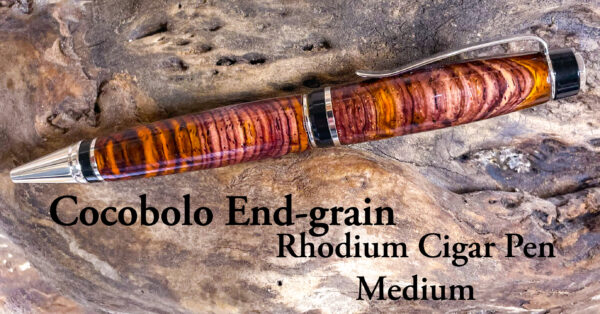 Cocobolo End-Grain Rhodium Cigar Pen