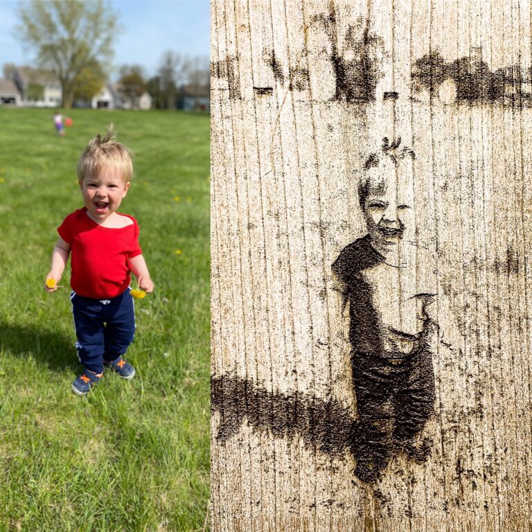 Laser Engraved Picture of Son playing at park